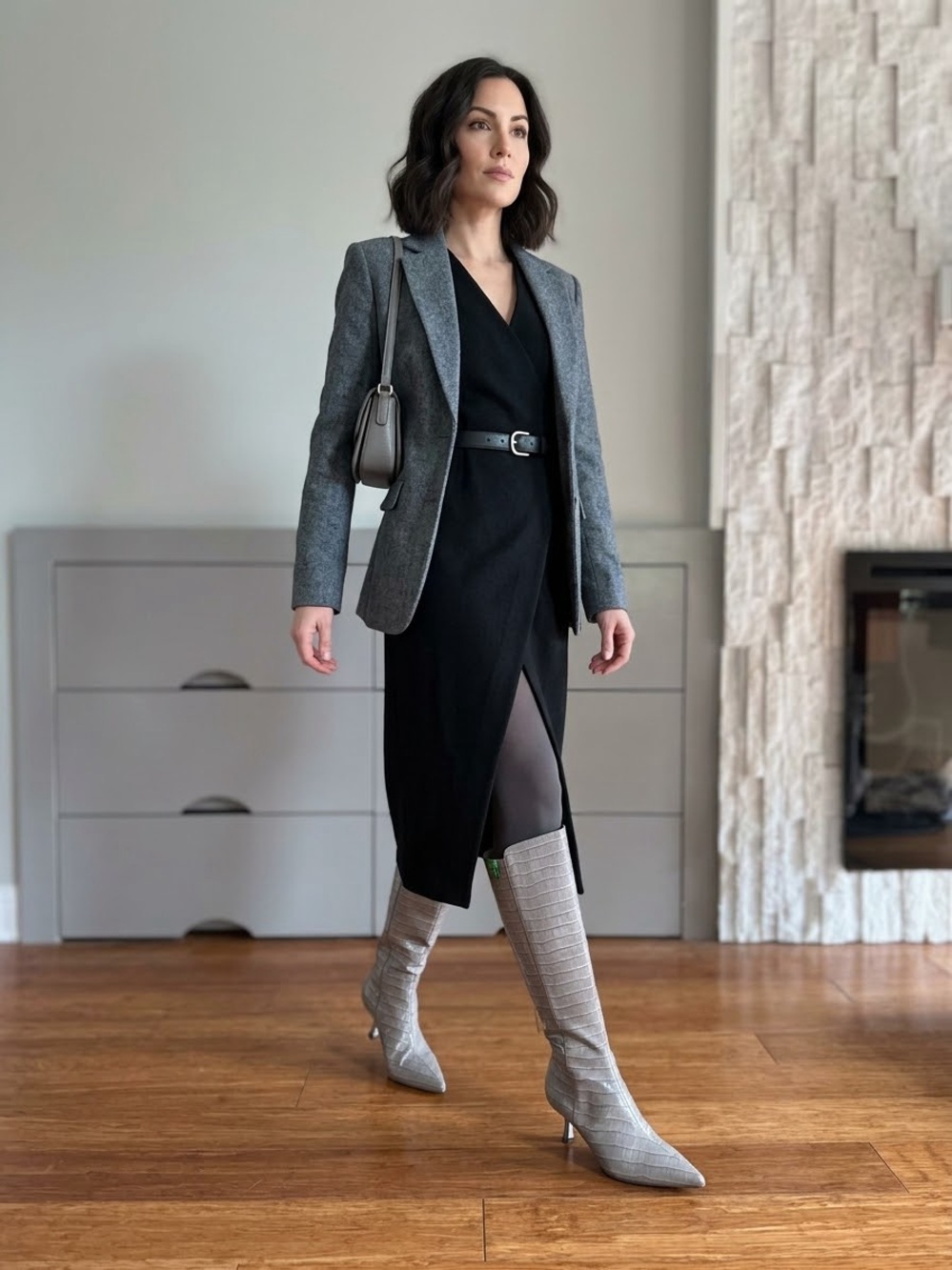 Sam Edelman Gray Pointed Toe Knee Boots